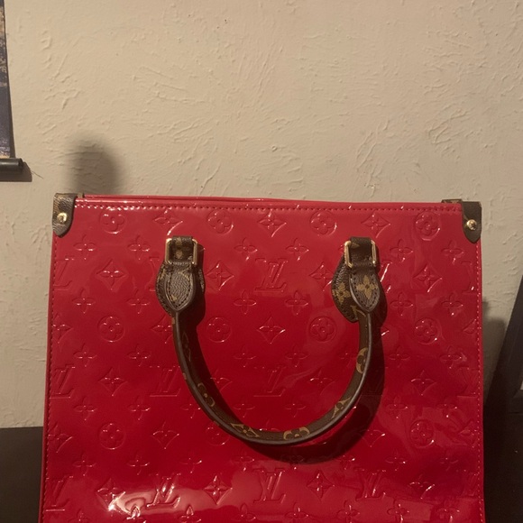 Louis Vuitton Glossy Red Tote with Monogram Handles